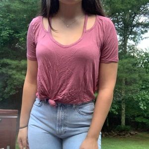 Mauve cut out v-neck t-shirt